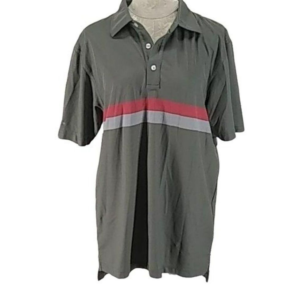 Dunning Golf Men's Gray Colorblock Striped‎ Short Sleeve Polo Shirt Size Large